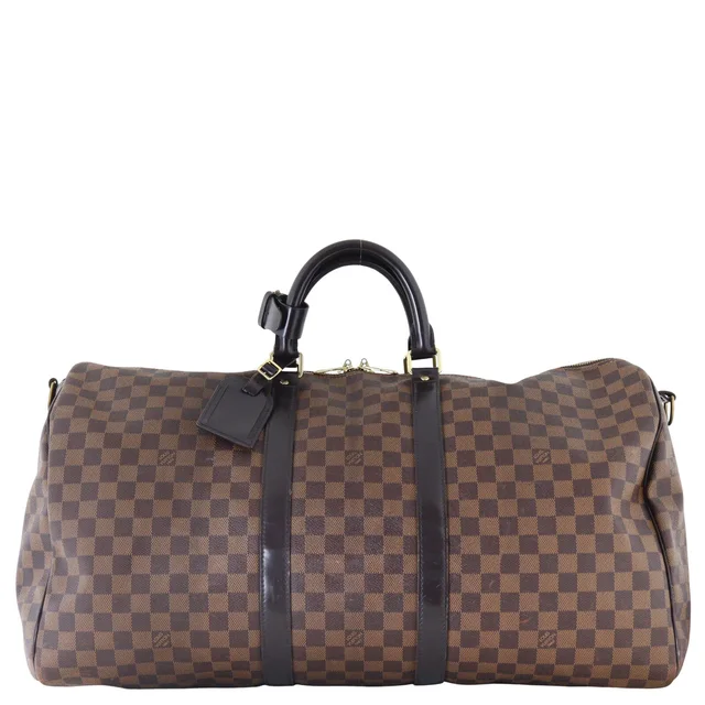 Louis Vuitton Keepall 55 Bandouliere Damier Ebene in Brown Calfskin from Luxe.It.Fwd