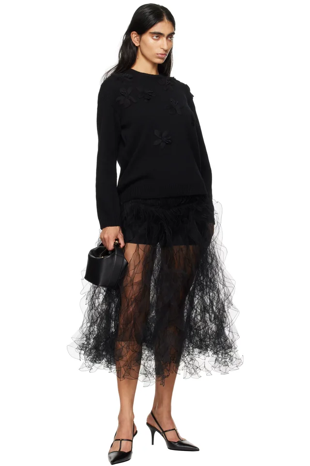 Valentino Black Tulle Illusione Midi Skirt, photo 4 of 4 from SSENSE