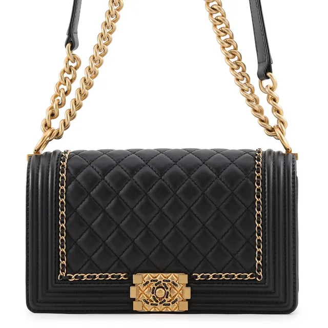 Chanel Chain Shoulder Bag Boy CC Logo Caviar Leather in Caviar leather from The Reluxe