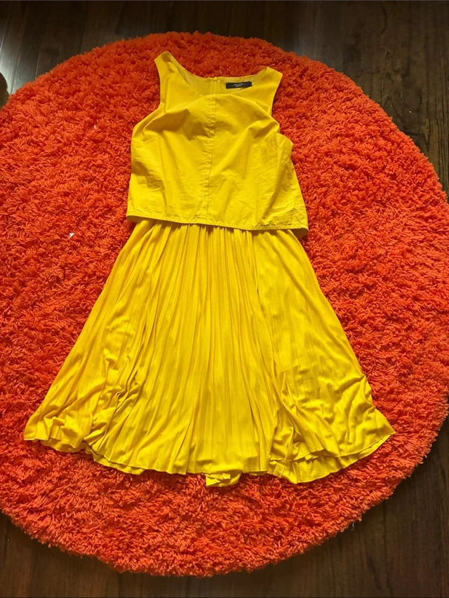 Max Mara Bright Yellow Sleeveless Pleated Dress in yellow from Poshmark