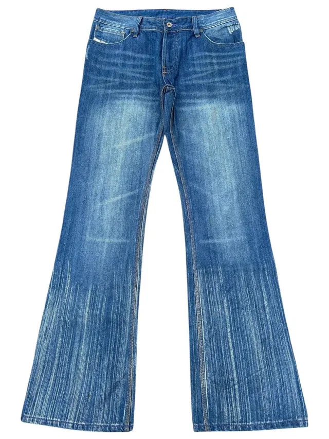 Vintage Flare Diesel Button Fly Distressed Denim Jeans in blue Denim from Grailed