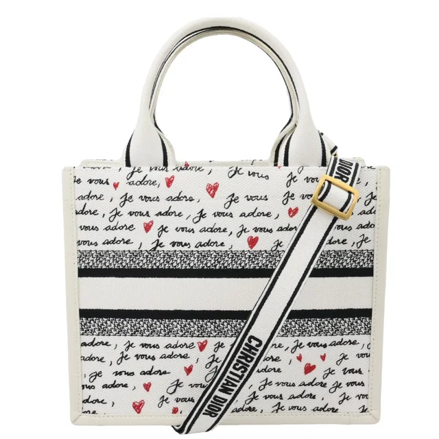 Dior Book Small Dioramour Je Vous Adore Embroidered Canvas Tote Bag White in White Canvas from Dallas Designer Handbags