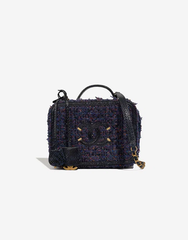 Chanel Vanity Medium Python / Tweed Purple / Dark Blue in Blue, Multicolour, Violet Python from SACLÀB