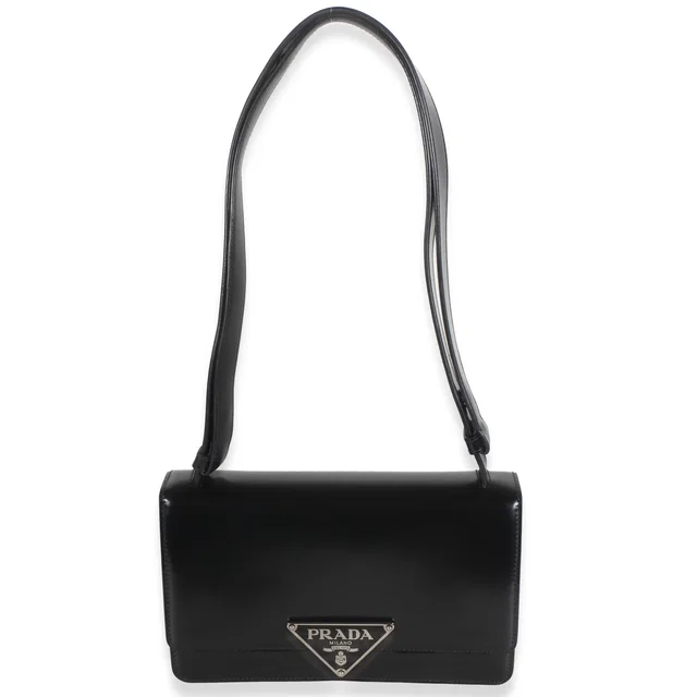 Prada Black Spazzolato Embleme Triangle Flap Bag in Black Nylon from myGemma