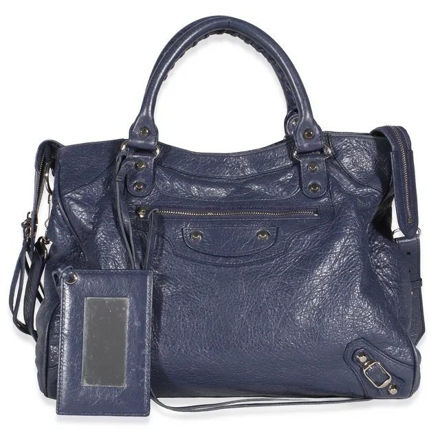 Balenciaga Bleu Obscur Agneau Silver Hardware Velo Bag in Blue Leather from myGemma