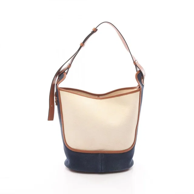 Loewe Shoulder Bag Anagram Hobo Ivory Brown Navy Canvas Leather in Brown Canvas from The Reluxe