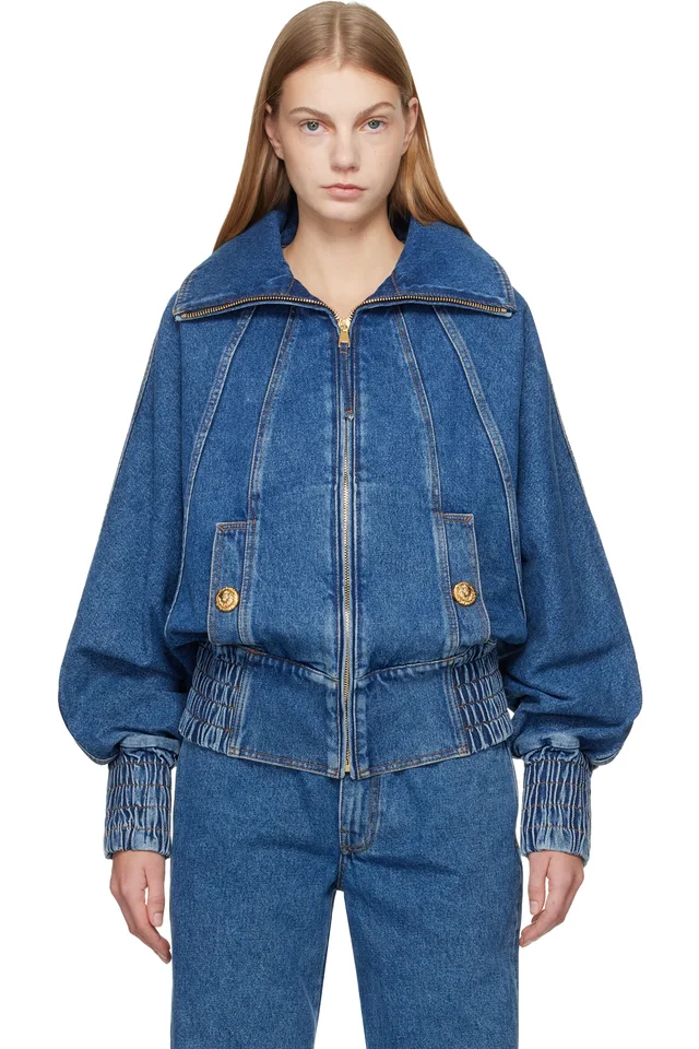 Blue Zipped Denim Bomber Jacket, image 1 of 1 from SSENSE