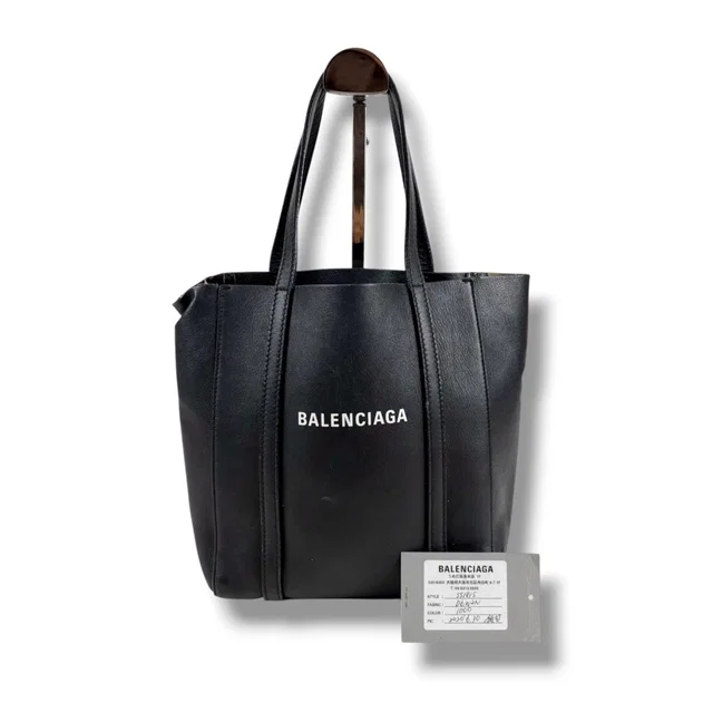 Balenciaga Everyday Tote Bag XS Black Leather Logo Print in Black Leather from The Reluxe
