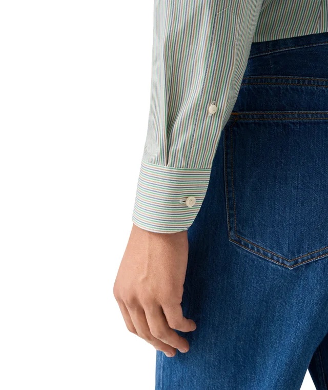 Eton Slim-Fit Striped Breeze Poplin Dress Shirt in Green, photo 5 of 5 from Harry Rosen