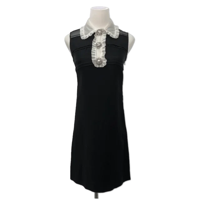 Miu Miu Black Ruffled Collar Crystal-Button Dress size 36 in Black from Luxury Promise