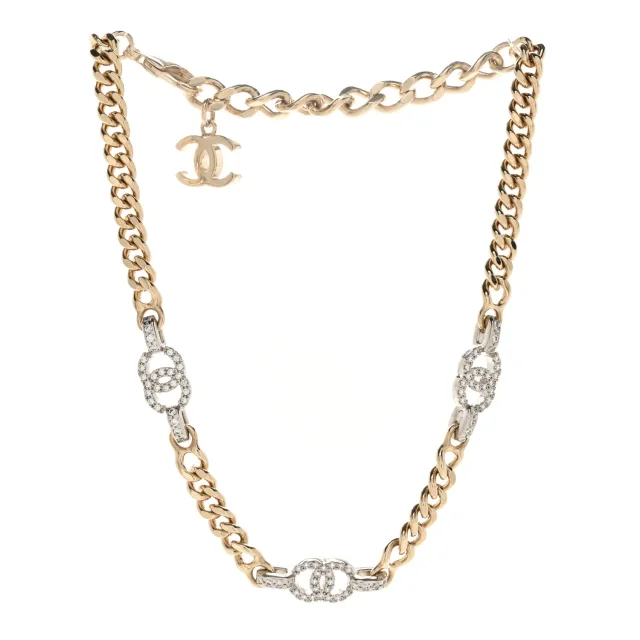 Chanel Crystal CC Chain Links Choker Necklace Gold in Gold from FASHIONPHILE, photo 3 of 4