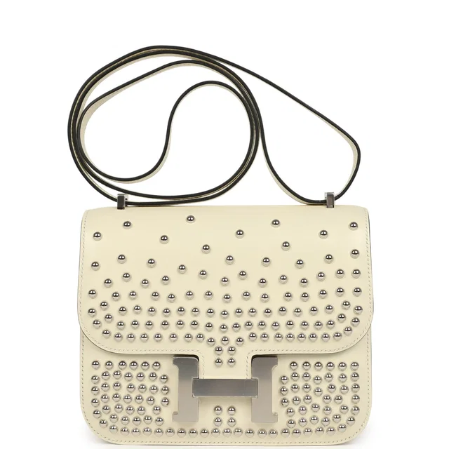 Hermès Constance 18 Clouté Cream Box Palladium Hardware in White Lambskin from Madison Avenue Couture