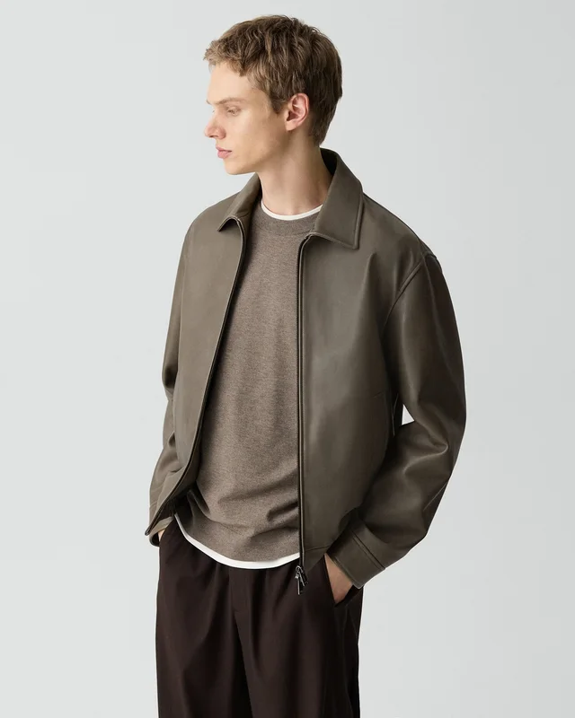Theory Wyatt Zip Jacket in Leather in MOREL 100% Lamb Leather, photo 10 of 14 from Theory
