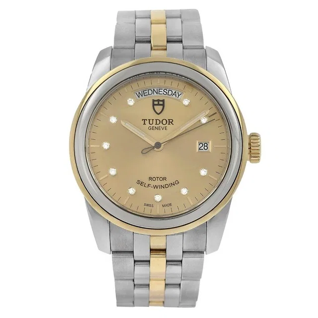 Tudor Glamour Date Day Automatic Diamond Champagne Dial Mens Watch M56003-0005 in neutral|yellow|white|silver|gold|gray from Jomashop.com