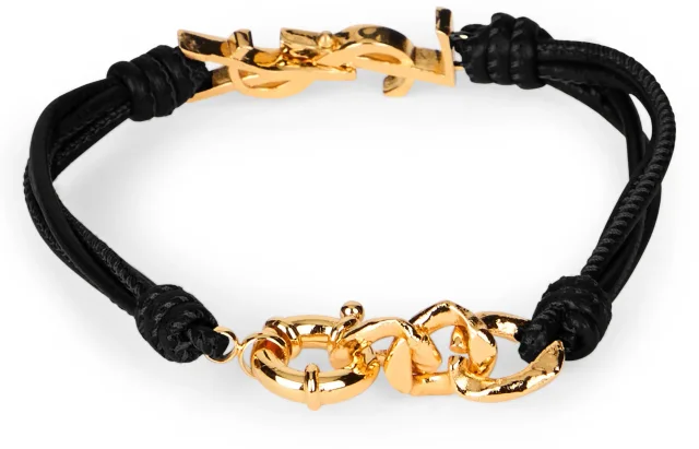 Saint Laurent Leather With Logo Hardware Bracelet — Black Bracelets in Black Leather from HEWI, photo 3 of 3