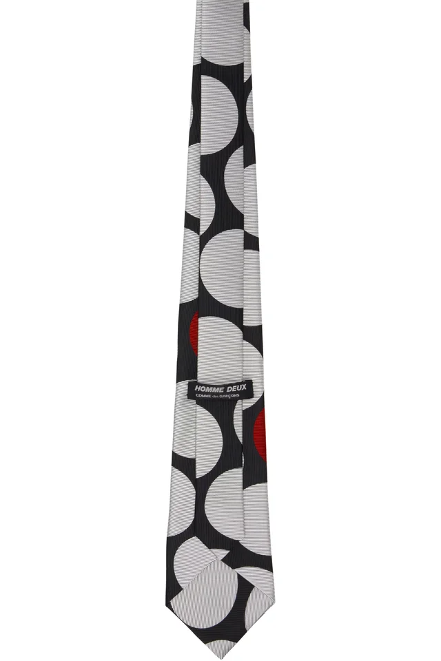 Comme des Garçons Homme Deux Black & White Silk Polka Dots Tie, photo 2 of 3 from SSENSE