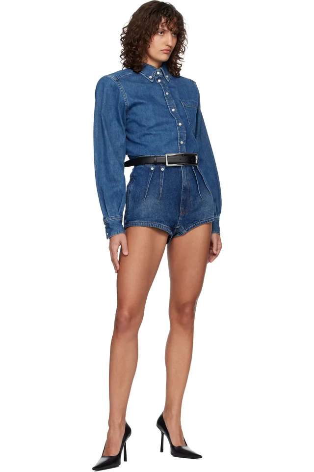 Mugler Blue Denim Tailored Shorts, photo 5 of 5 from SSENSE