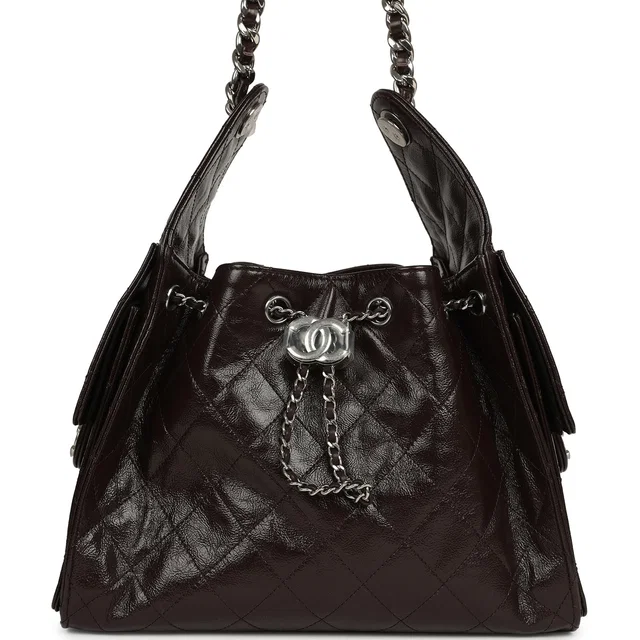 Chanel Small 25 Hobo Bag Dark Brown Shiny Aged Calfskin Silver Hardware in Brown Calfskin from Madison Avenue Couture