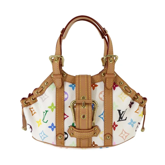 Louis Vuitton Monogram Multicolor Theda Hand Bag Blanc Gold PM in White Canvas from The Reluxe