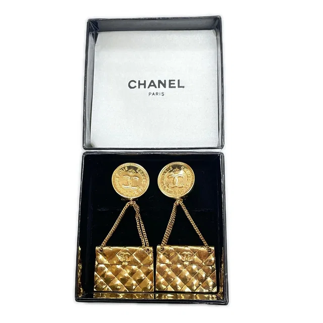 Chanel CC Logo Quilted Coin & Bag Motif Earrings 31 Rue Cambon Gold in Gold from The Reluxe