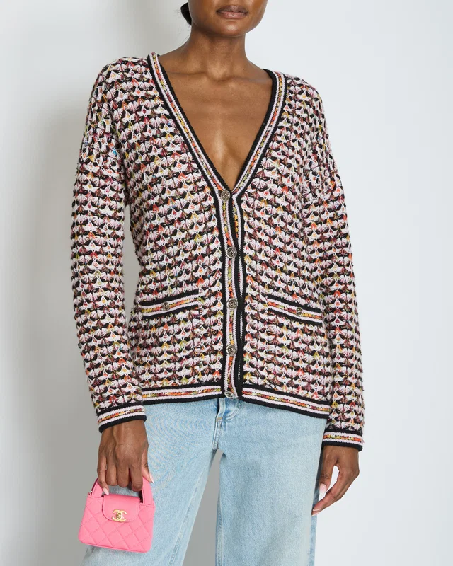 Chanel Multi-Colour Long Sleeve Cashmere Blend Knit Cardigan with Silver CC Logo Buttons Size FR 36… in Silver Cashmere from Sellier