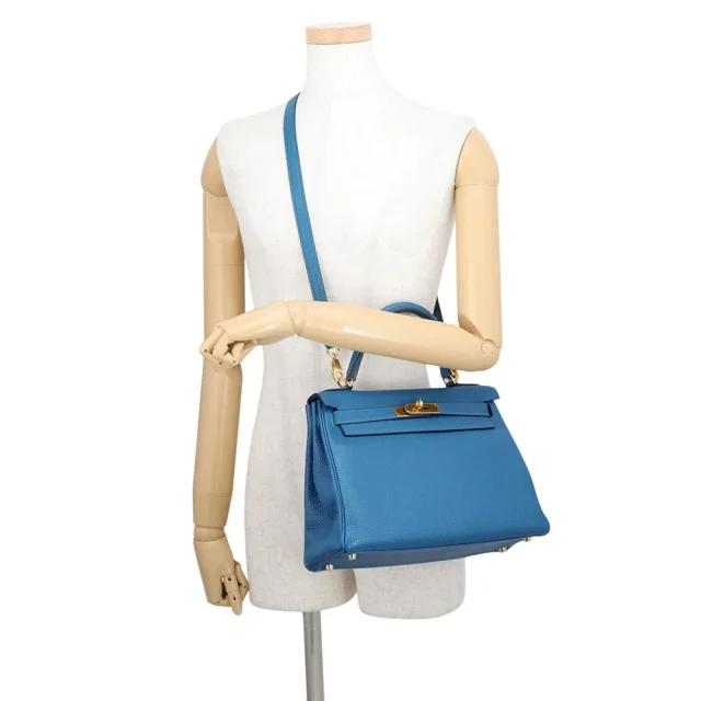 Hermès Kelly Retourne Blue de Galice Togo Leather Size 28 in Blue Togo leather from GALLERY RARE, photo 4 of 15