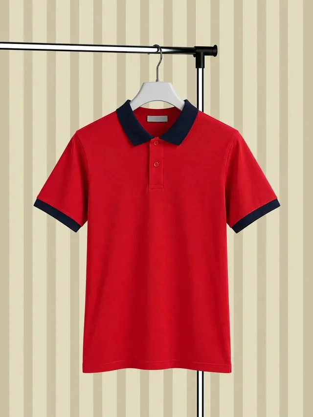 Moncler Vintage Polo Shirt Red Navy Blue Collar Short Sleeve Classic from Grailed