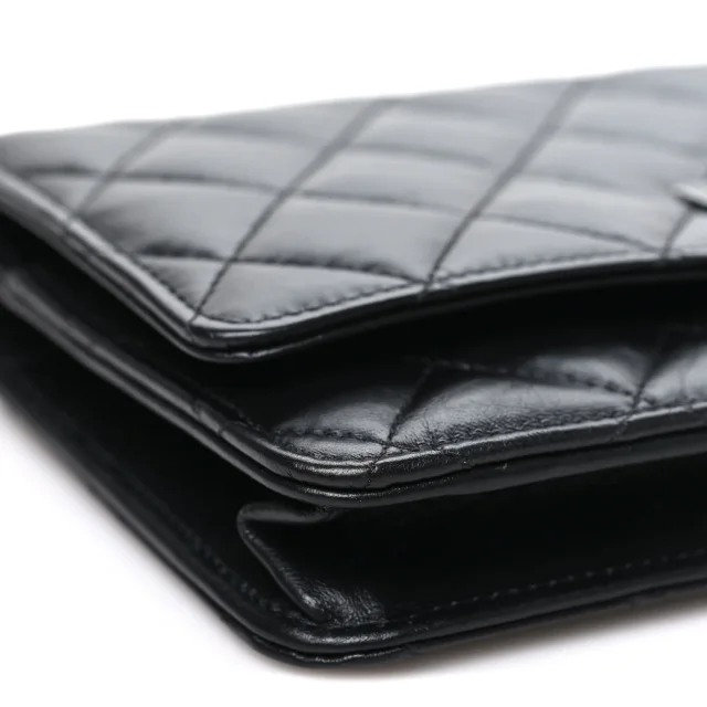 Chanel Aged Calfskin Quilted Reissue Wallet On Chain WOC So Black in Black Calfskin from FASHIONPHILE, photo 10 of 12