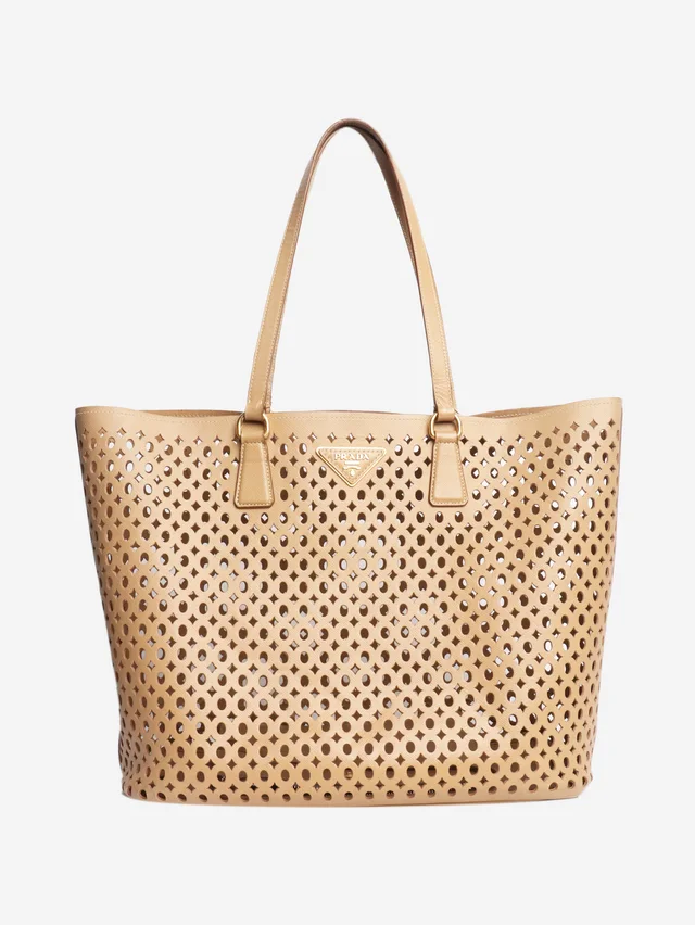 Prada Brown laser cut leather tote bag - size in Brown Leather from Sign of the Times