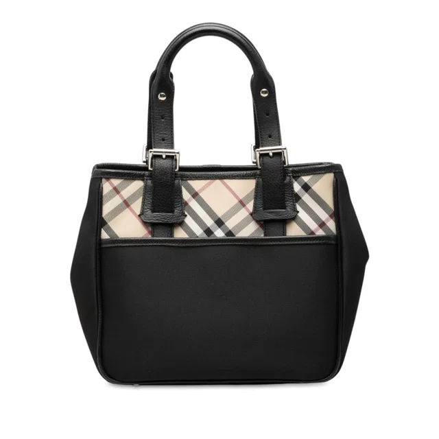 Black Burberry Nova Check Trimmed Nylon Handbag in Black Nylon from Designer Revival