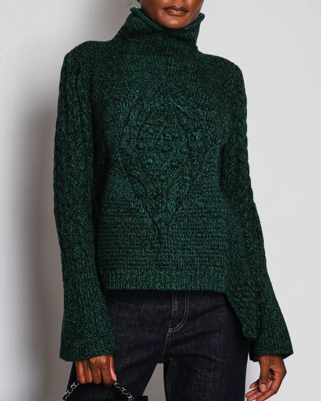 Alexander McQueen Emerald Green High-Neck Asymmetric Jumper Size L (UK 12) in Green Wool from Sellier