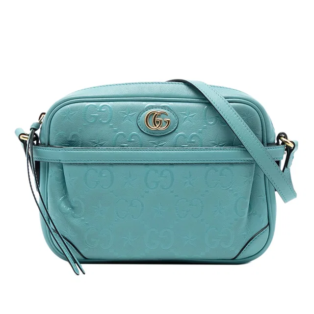 Blue Gucci GG Star Embossed Leather Crossbody in Blue Leather from Designer Revival