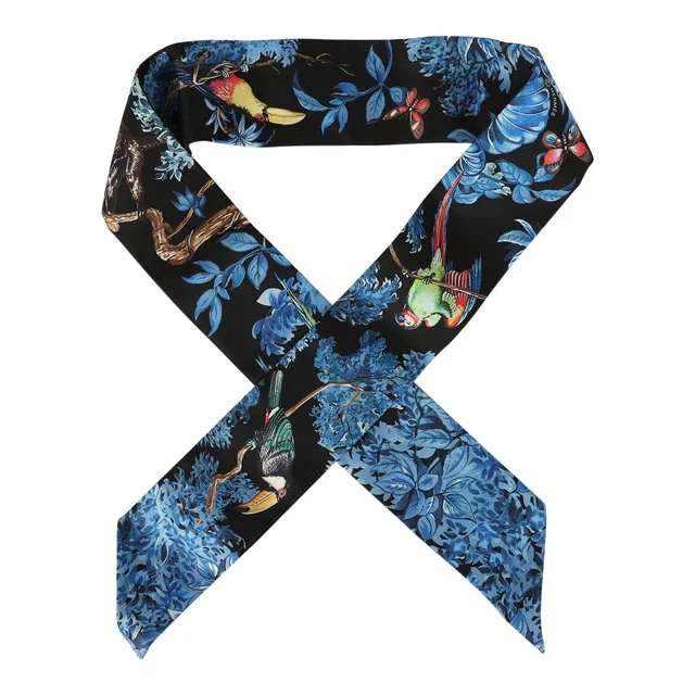 Hermès "Equateur" Black, Bleu Multi Silk Twilly Pair in Black Silk from Madison Avenue Couture