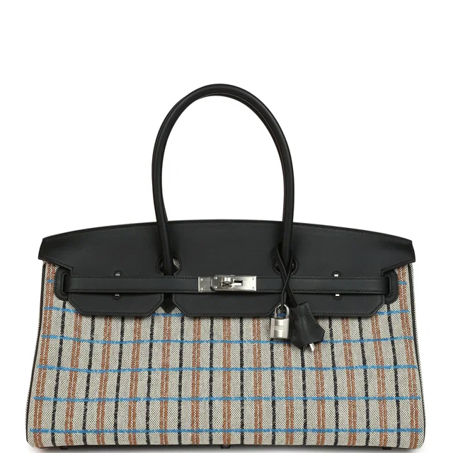 Hermès Shoulder Birkin Light 39 Multicolor Toile and Black Swift Palladium Hardware in Black Swift leather from Madison Avenue Couture