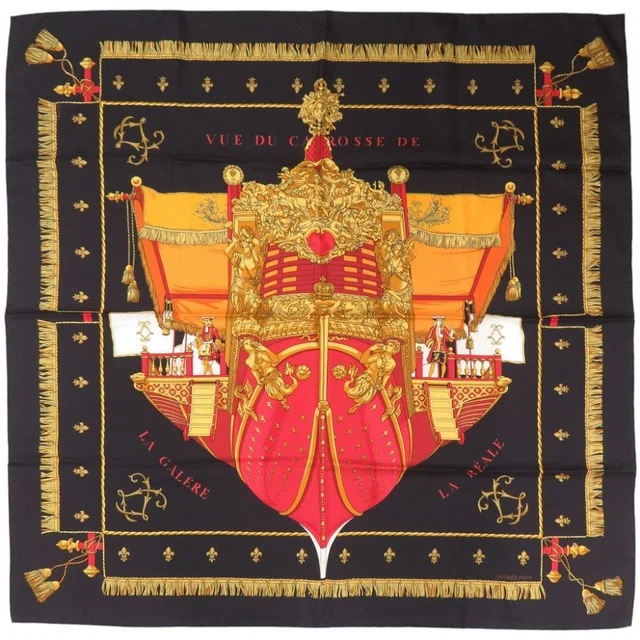 Hermès Carre 90 Queen's Coronation View of the Carriage of the Galere la Reale Silk in Silk from The Reluxe