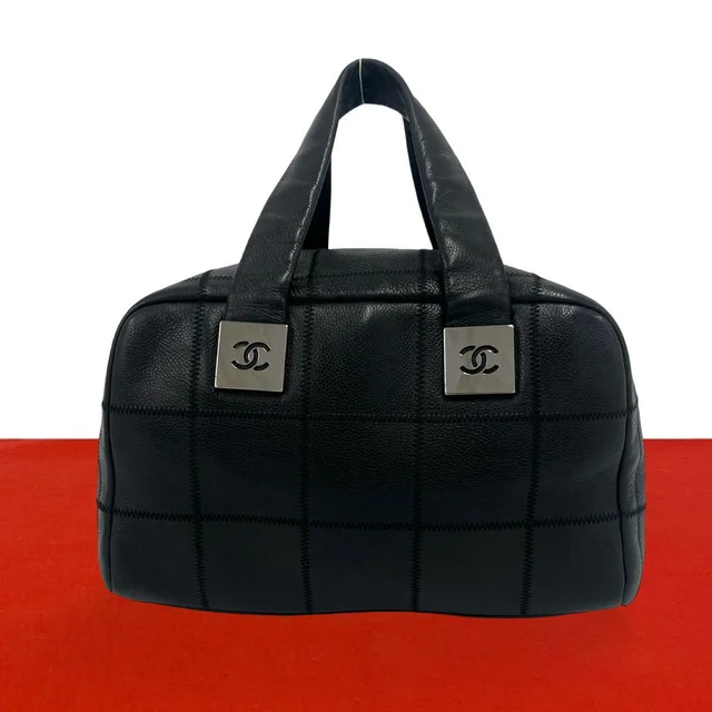 Chanel Choco Bar CC Logo Leather Mini Boston Bag Black in Black Leather from The Reluxe