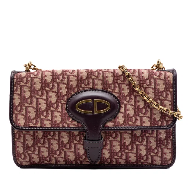 Burgundy Dior Oblique Canvas Chain Crossbody in Burgundy Canvas from Designer Revival