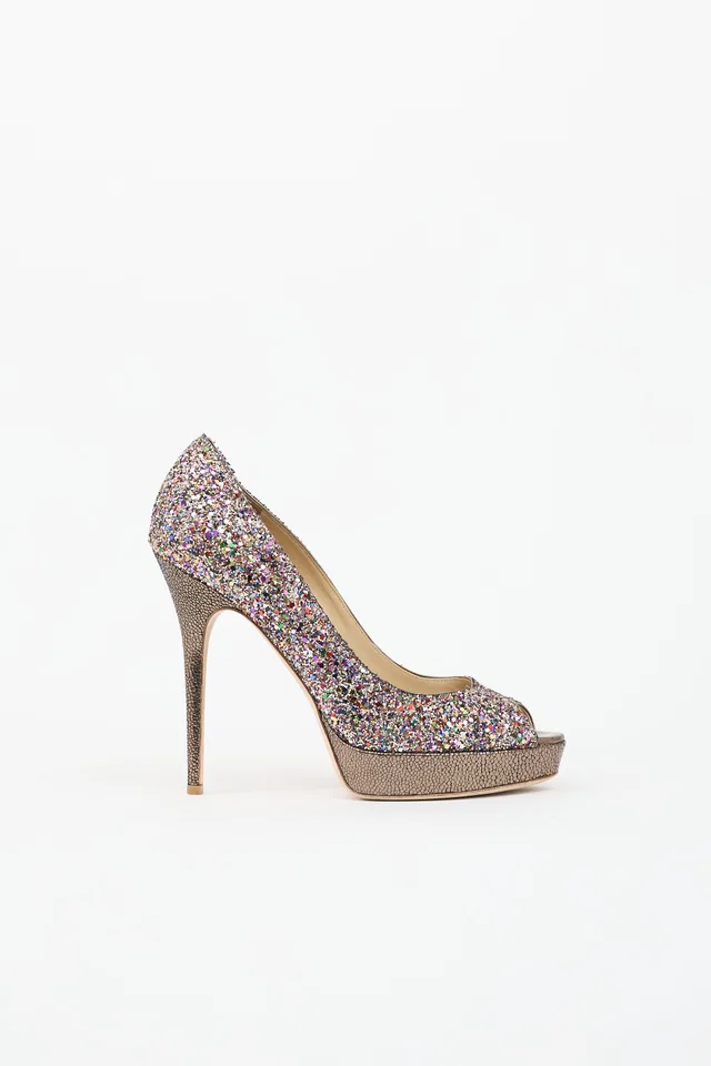 Jimmy Choo Glitter Platform Pump in Leather from VSP Consignment