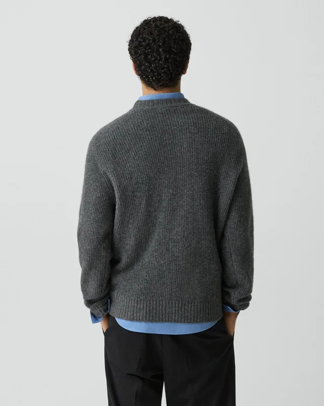 Theory Relaxed Crewneck Sweater in Astor Wool in CHARCOAL, photo 11 of 14 from Theory