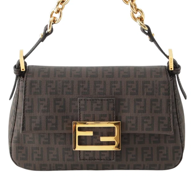 Brown Fendi Mini Zucchino Spalmati Chain Mamma Forever Shoulder Bag in Brown from Designer Revival