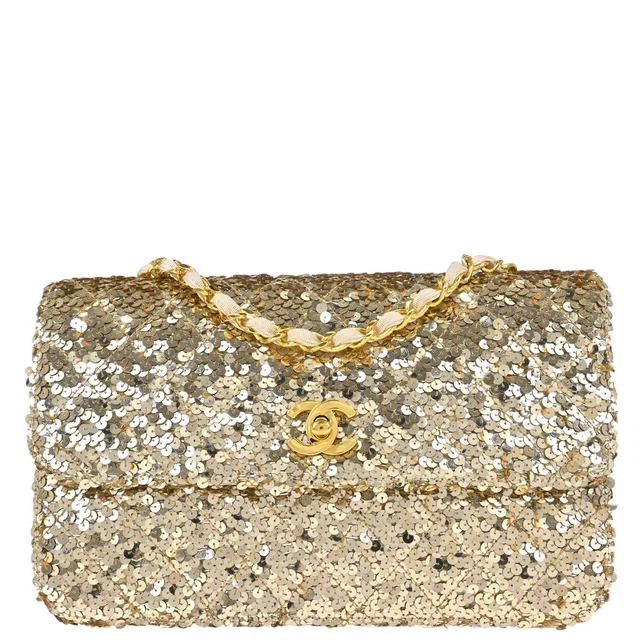 Chanel 1989-1991 Gold Sequins Shoulder Bag in Gold Canvas from AMORE Vintage Tokyo