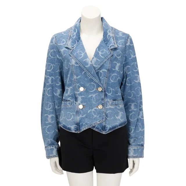 Chanel CC Double Breasted Jacket FR 36 in Light Blue Denim from Blue Spinach