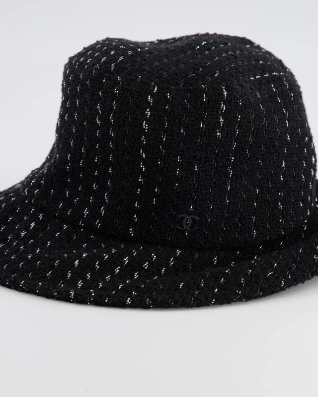 Chanel Black and Silver Tweed Bucket Hat with Black CC Logo Size M in Black Tweed from Sellier, photo 2 of 5