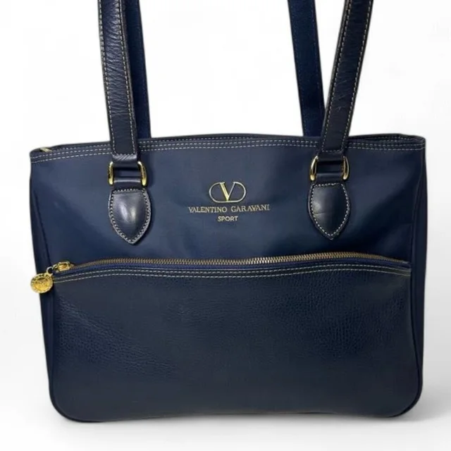 Valentino Garavani Sport Nylon And Leather Tote Bag Navy Blue in blue|gold Nylon from Poshmark, photo 1 of 1