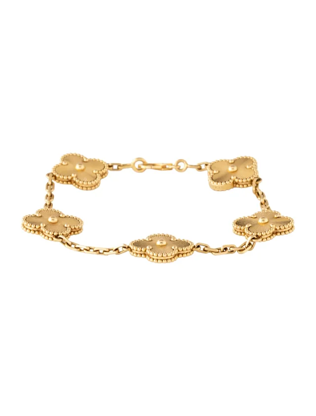 Van Cleef & Arpels Vintage Alhambra Guilloché Bracelet, 5 Motifs, 6.75" in multicolor from The RealReal