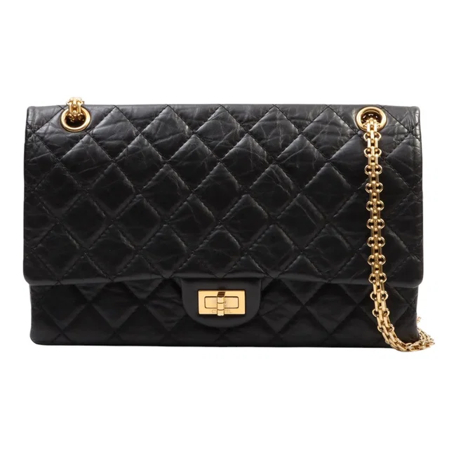 Chanel Circa 2010 2.55 Chain Shoulder Bag Black in Black Leather from VINTAGE QOO TOKYO