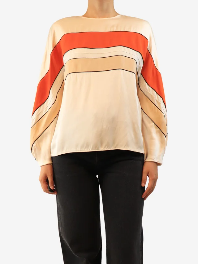 Loro Piana Orange and light peach slik long sleeve top - size M in Orange Silk from Sign of the Times
