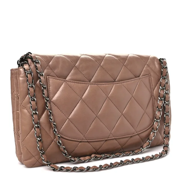 Quilted Chanel 3 Accordion Flap Bag Dark Beige in Beige Lambskin from FASHIONPHILE, photo 3 of 10