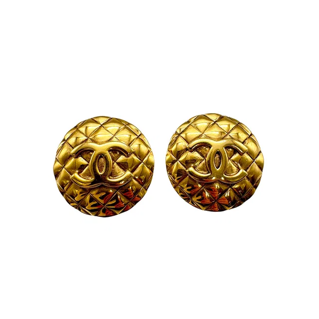 Chanel Vintage Earrings Cocomark Round Matelasse Accessory from Luxury Promise