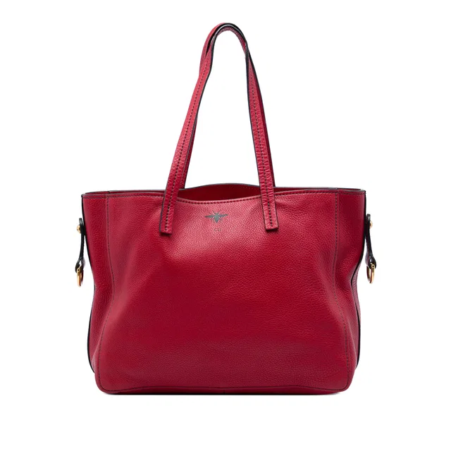 Red Dior Medium Grained Calfskin D Bee Shopper Tote Satchel in Red Caviar leather from Designer Revival